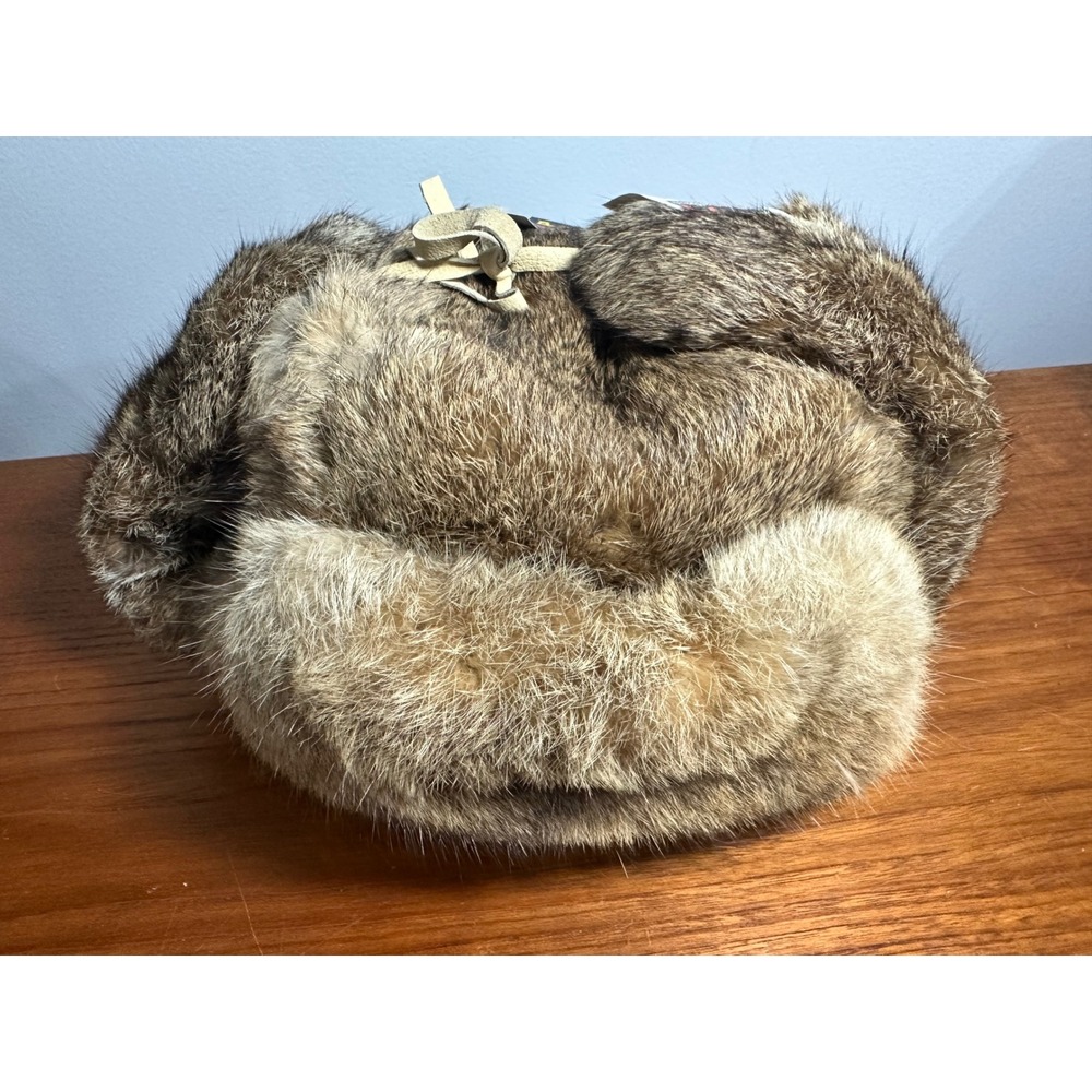 Crowncap Rabbit Fur Trapper Hat Mens Large Brown Grey Aviator Ushanka NWT